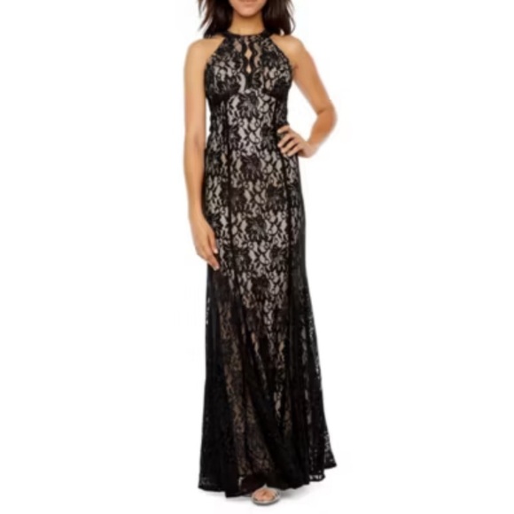R & M‎ Collection Women Maxi Gown Dress 12 Black Overlay Formal Black Tie - Picture 1 of 14